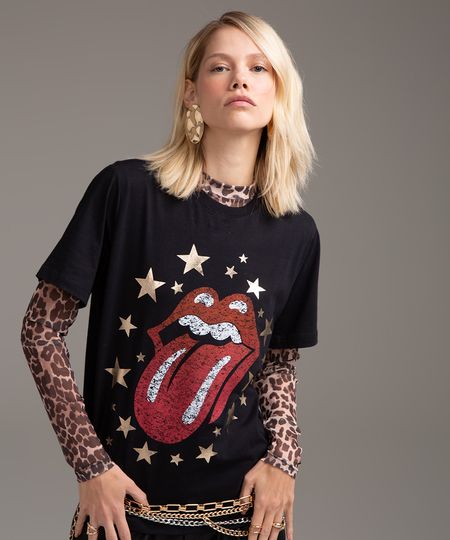 camiseta de algodão the rolling stones estrela preta P camiseta de algodão the rolling stones estrela preta P