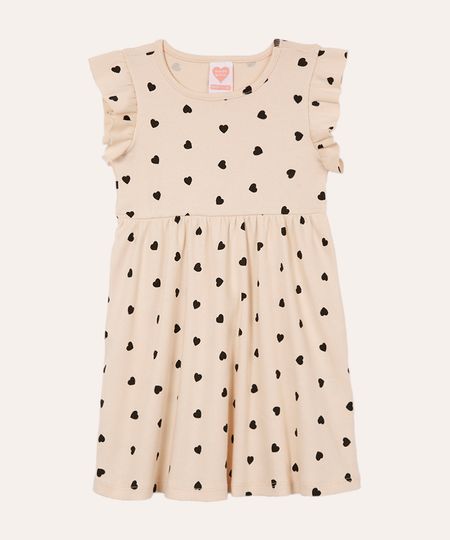 vestido de algodão infantil corações fru fru bege 2