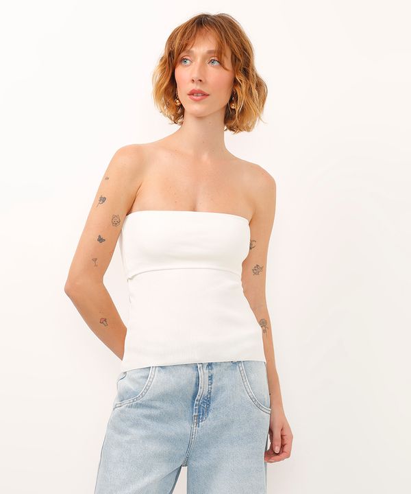 blusa sem alça de tricot off white M