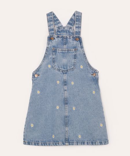 salopete jeans infantil margaridas bordadas azul 4