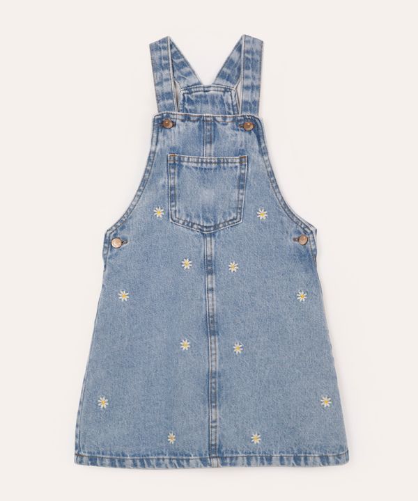 salopete jeans infantil margaridas bordadas azul 8