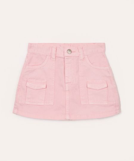 short saia infantil de sarja cargo rosa 4