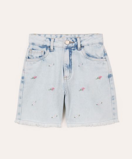 short mom infantil jeans floral azul 4
