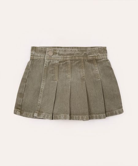 short saia infantil de sarja plissado transpassado verde 6