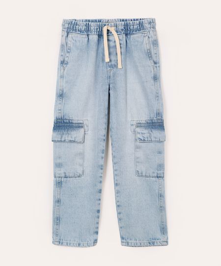 calça jeans cargo infantil com elástico azul 6