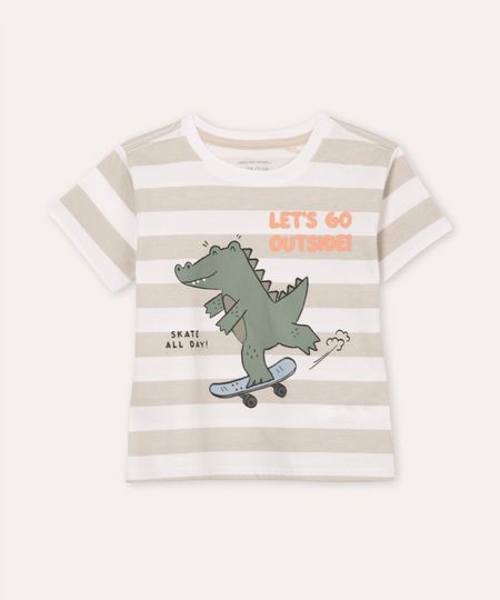 camiseta de algodão infantil jacaré listrada off white 3