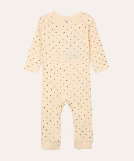 macacão longo infantil de algodão floral amarelo 6-9