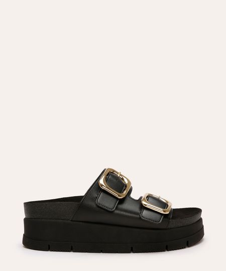 papete flatform feminina com fivelas oneself preta 35 papete flatform feminina com fivelas oneself preta 35