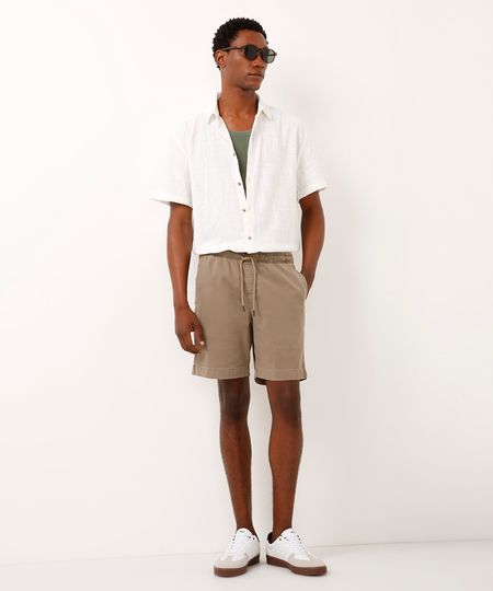 bermuda de sarja cós com elástico bege M bermuda de sarja cós com elástico bege M