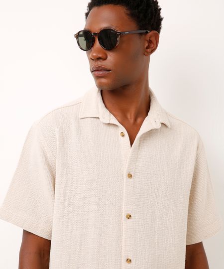 camisa de algodão texturizada box fit off white PP