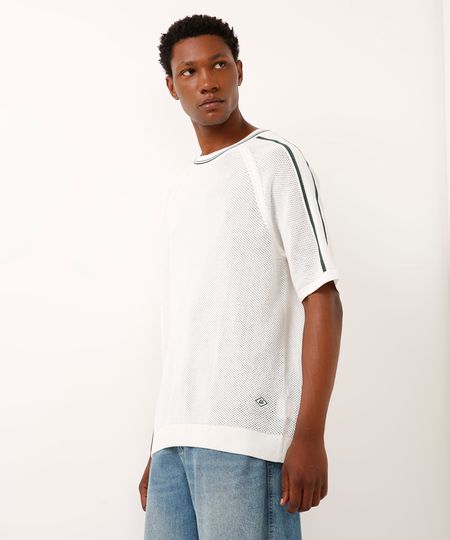 camiseta de tricot manga raglan bicolor off white G