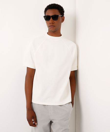 camiseta de moletinho manga raglan off white PP