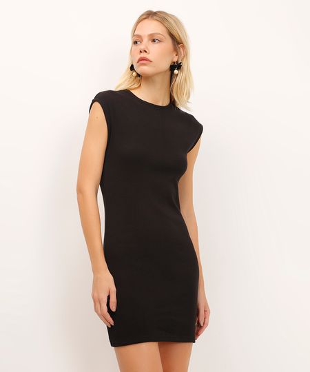 vestido curto canelado de algodão preto PP