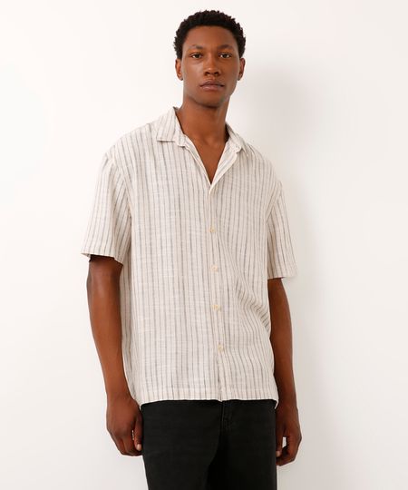 camisa de algodão listrada off white PP camisa de algodão listrada off white PP