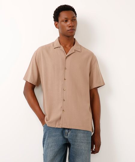 camisa de linho manga curta marrom P camisa de linho manga curta marrom P
