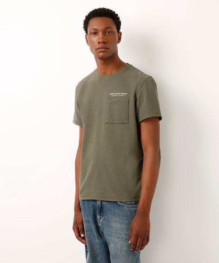 camiseta de algodão com bolso manga curta verde PP camiseta de algodão com bolso manga curta verde PP