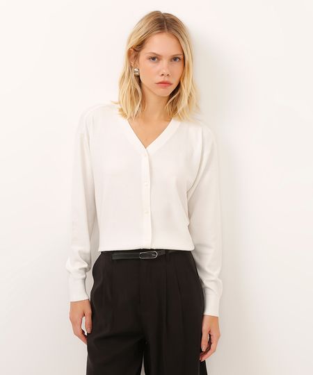 cardigan de tricot canelado off white PP cardigan de tricot canelado off white PP