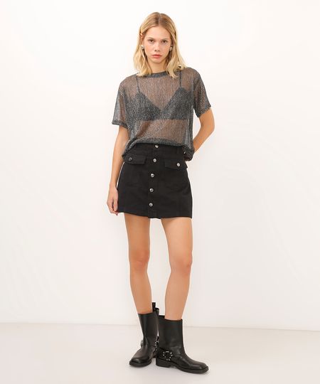 short saia de sarja cintura alta preto 34