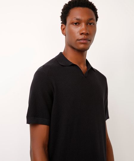 polo masculina de tricot manga curta texturizada azul G