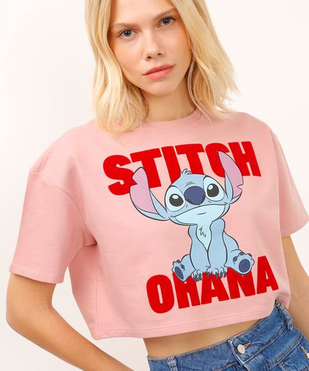 cropped de moletinho stitch rosa G