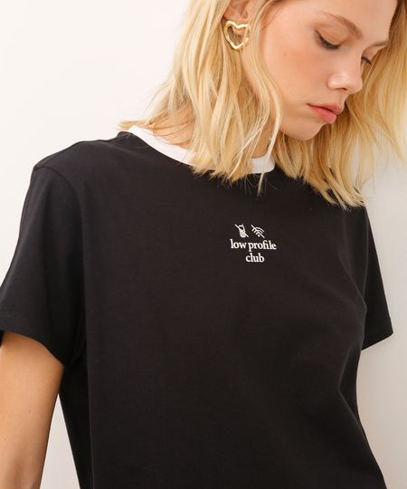 camiseta de algodão low profile club preta PP camiseta de algodão low profile club preta PP