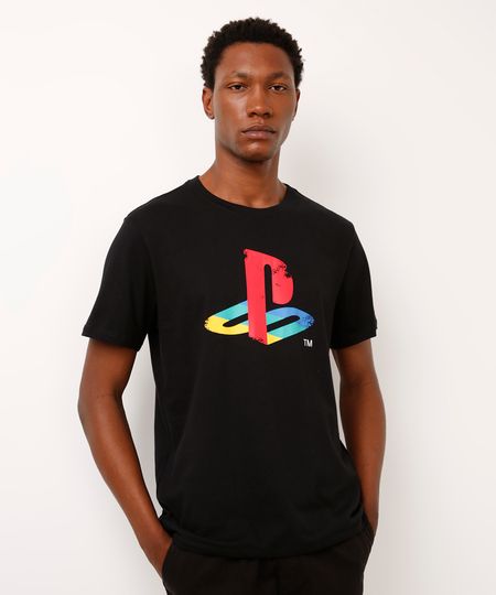 camiseta comfort de algodão playstation preta P