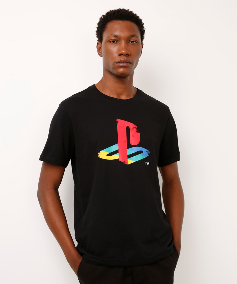 camiseta comfort de algodão playstation preta