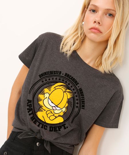 camiseta de algodão com nó garfield cinza P camiseta de algodão com nó garfield cinza P
