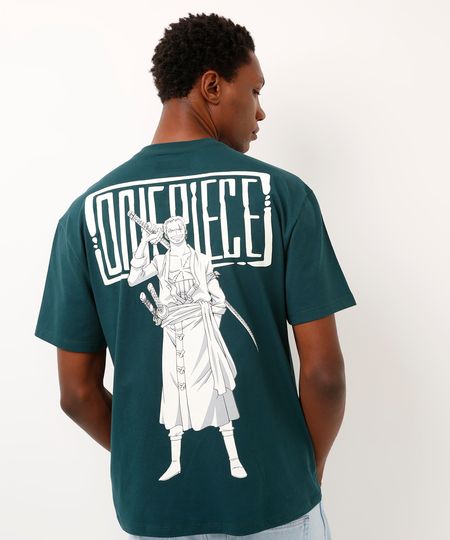 camiseta relaxed de algodão manga curta one piece verde G
