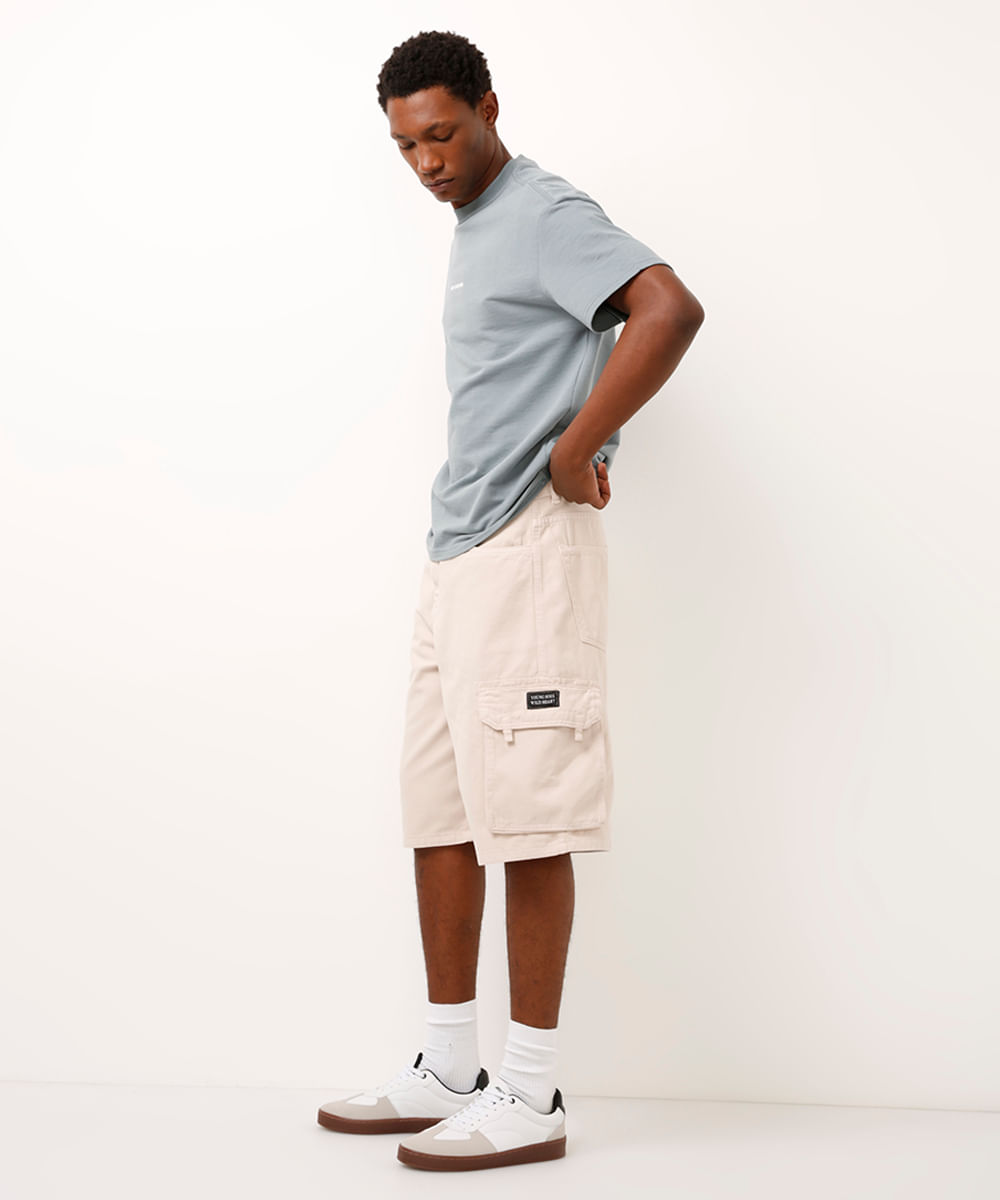 bermuda jorts de sarja cargo bege