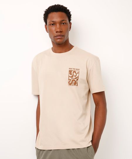 camiseta de algodão manga curta ride the wave bege P