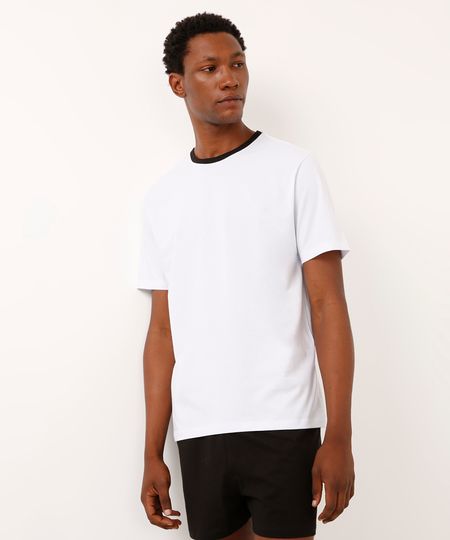 pijama curto de algodão básico bicolor branco M pijama curto de algodão básico bicolor branco M