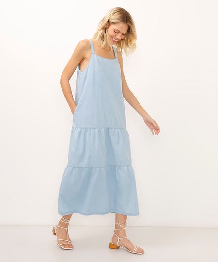 vestido jeans midi três marias azul PP