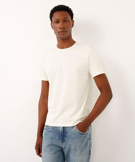 camiseta slim básica manga curta - off white P camiseta slim básica manga curta - off white P