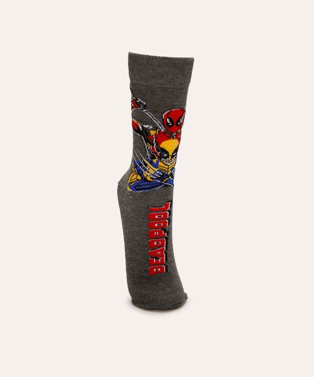 meia cano longo deadpool cinza 41-43