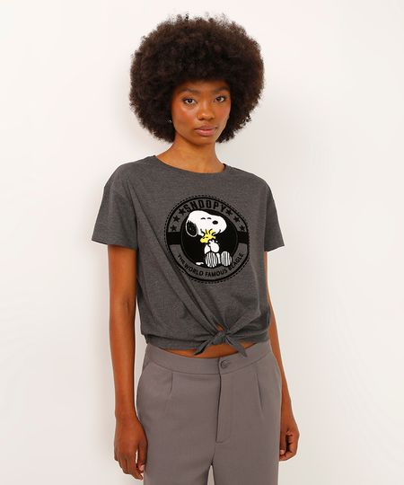 camiseta de algodão com amarração snoopy cinza PP camiseta de algodão com amarração snoopy cinza PP