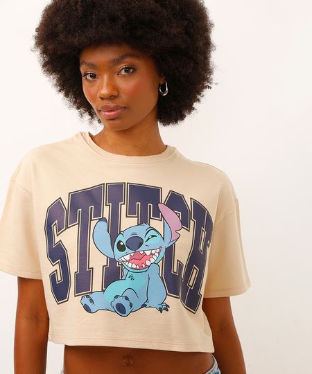 camiseta cropped de algodão stitch bege PP