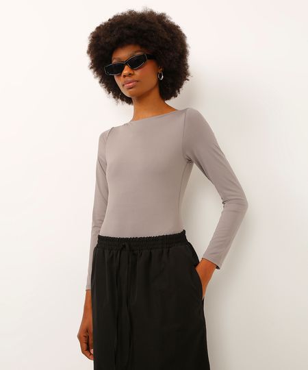 body decote canoa manga longa cinza GG body decote canoa manga longa cinza GG