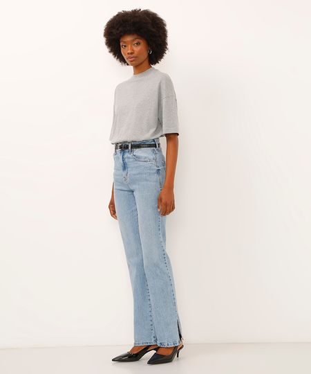 calça jeans reta cintura super alta azul 36
