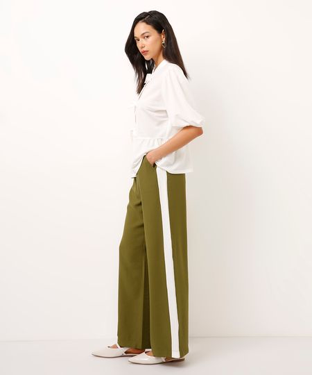 calça wide leg alfaiataria de viscose cintura alta verde 40
