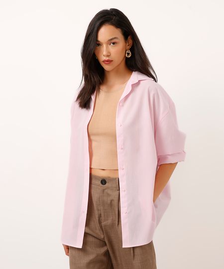 camisa oversized de algodão rosa M