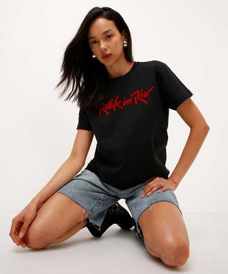 camiseta de algodão manga curta rock in rio preta P