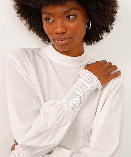blusa de viscose com lastex texturizada off white G
