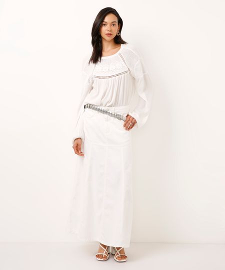 saia midi de sarja cintura alta com recortes off white 34