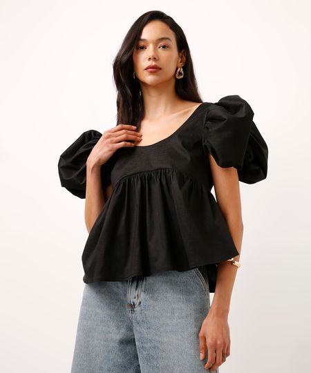 blusa com manga bufante preta M