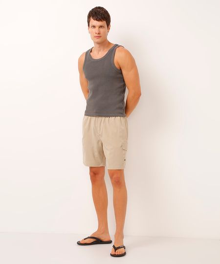 short cós com elástico bolso cargo bege P