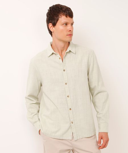 camisa de algodão manga longa texturizada verde P