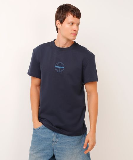 camiseta de algodão manga curta worldwide azul PP