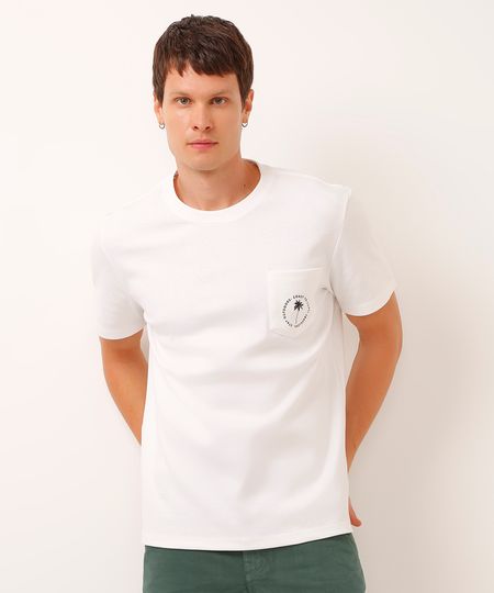 camiseta de algodão com bolso coqueiro branca GG