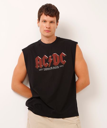 regata machão de algodão ac dc preto PP